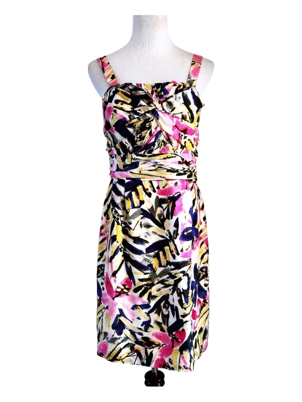 Banana Republic Black, Pink & Yellow Abstract Floral Midi Dress